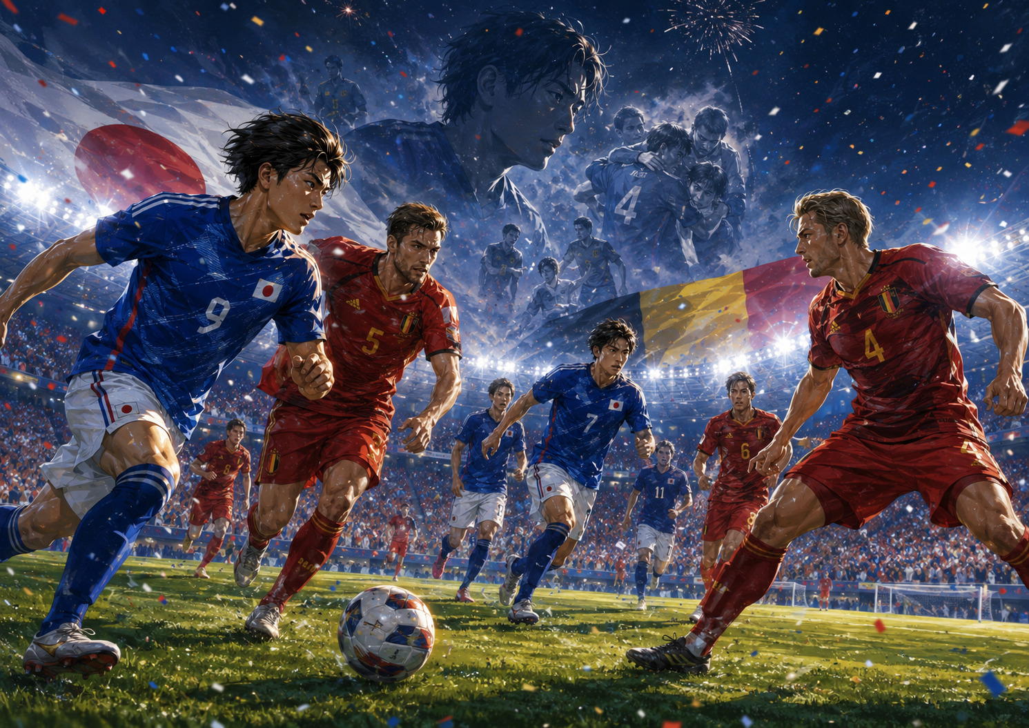 日本代表がベルギーと3位決定戦で再戦するサッカーイラスト