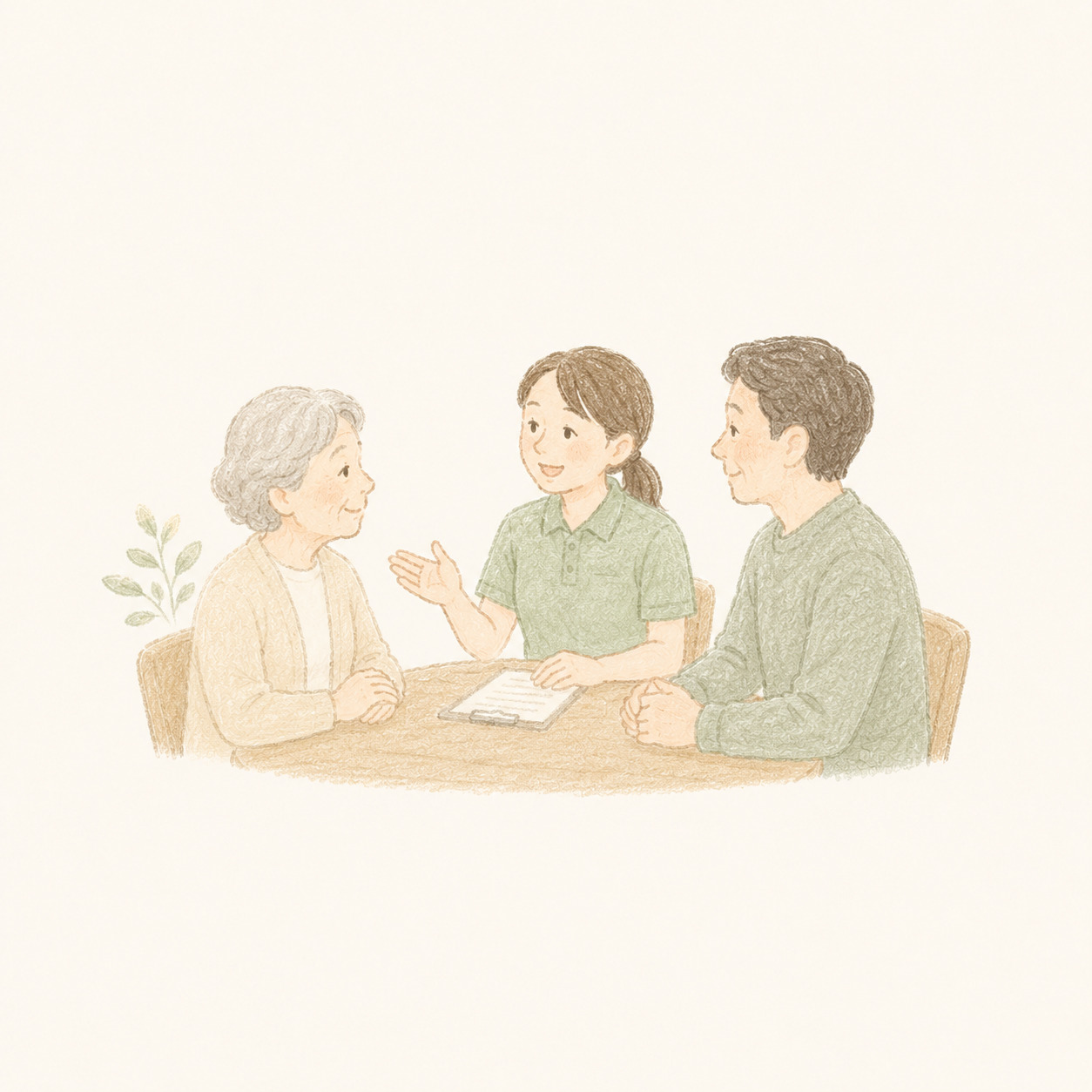 ご家族にも安心を届ける訪問介護の相談イラスト