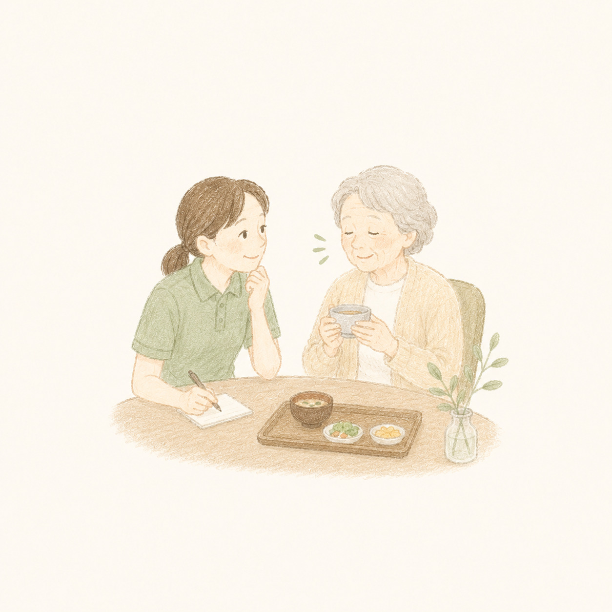 日々の小さな変化に気づく訪問介護のイラスト