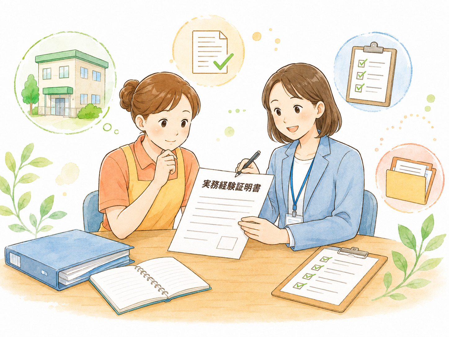 実務経験証明書について相談し安心しているイラスト