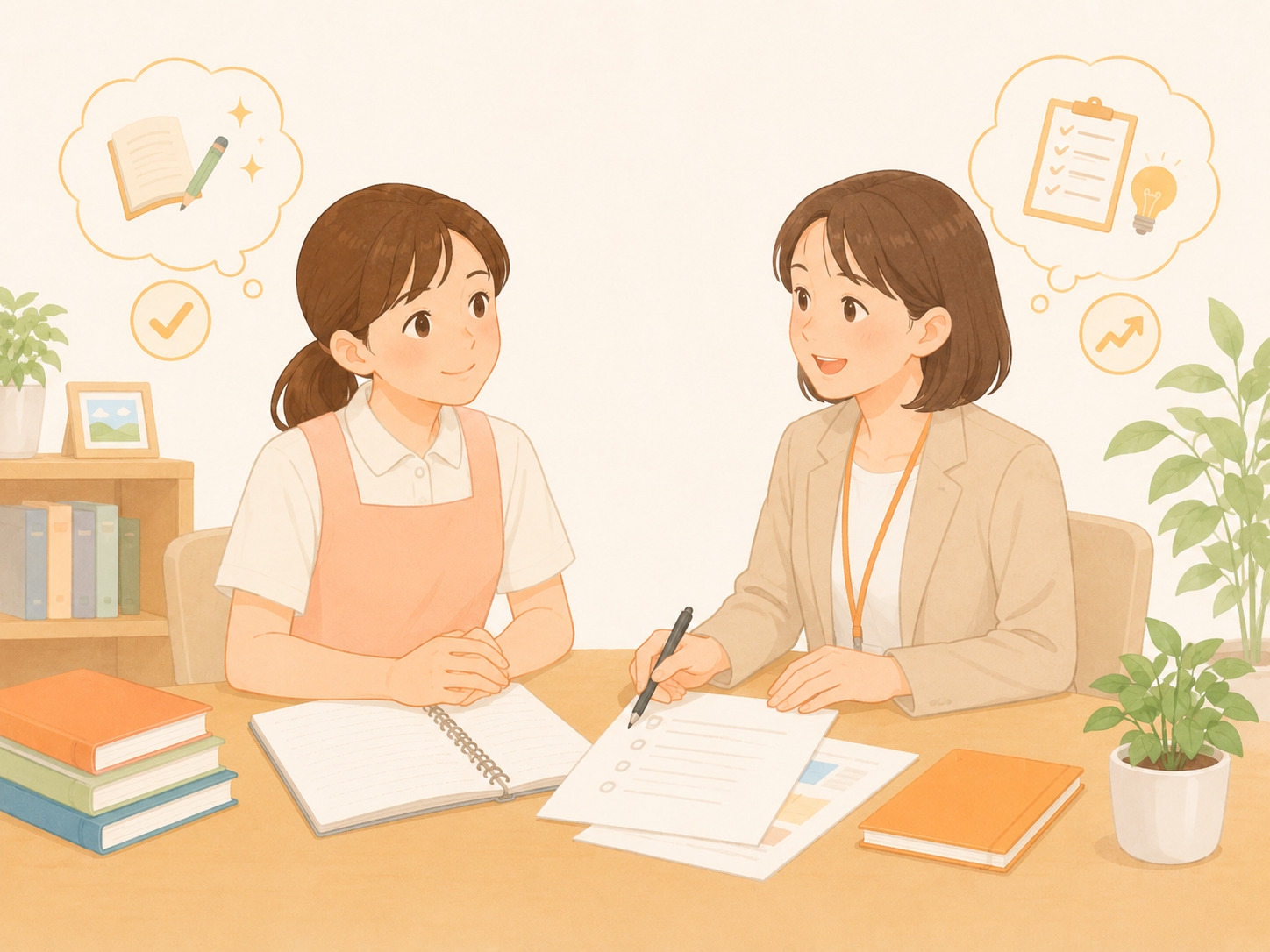 介護福祉士の受験を迷っている介護職員のイラスト