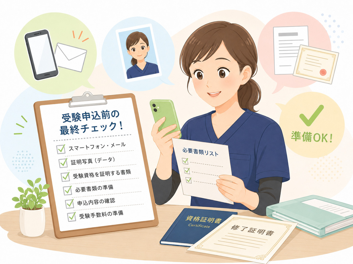 介護福祉士国家試験の申込前チェックリストのイラスト
